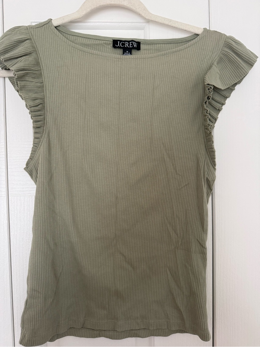 J.Crew Sage Green Ribbed Tank with Ruffle Cap Sleeves